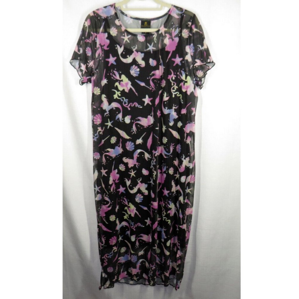 Torrid Plus 2X Disney Little Mermaid Black Mesh T Shirt Midi Dress, Lined
